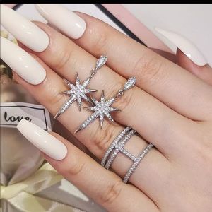 New 925 wedding bridal engagement shiny ring and earring set